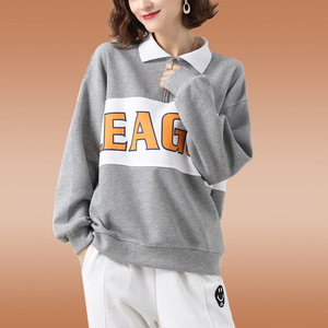 大版上衣女宽松外穿韩版纯棉带领卫衣女ins潮薄款慵懒风长袖早秋