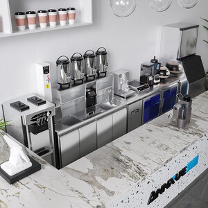 安雪奶茶店设备全套封口机商用奶茶店水吧台操作台冷藏工作台定制