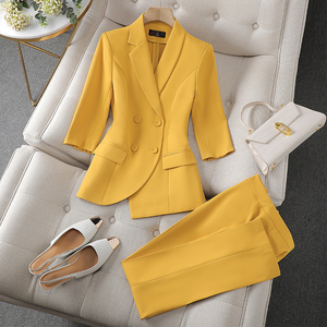 高级感黄色西装套装女夏季薄款职业气质女神范主持人正装西服外套