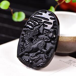 天然黑曜石双雄吸财麒麟貔貅饰品包邮双雄催财招财转运吊坠男女