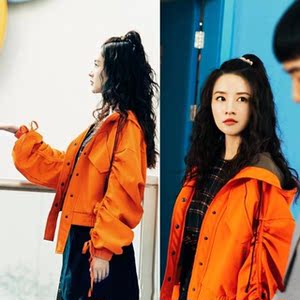 2021温暖的抱抱李沁同款橘黄色棒球服宽松韩版短款飞行员夹克外套