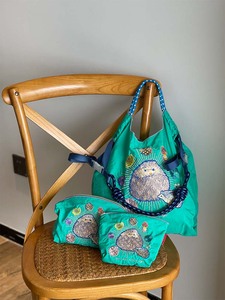 日系新款刺绣ballchain化妆包刺猬环保布袋收纳袋尼龙布袋包中包