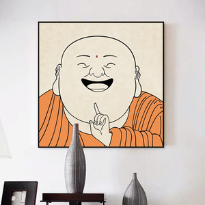 弥勒笑脸开心氛围 禅意佛布袋和尚乐观慈悲亲切感 书房卧茶室挂画