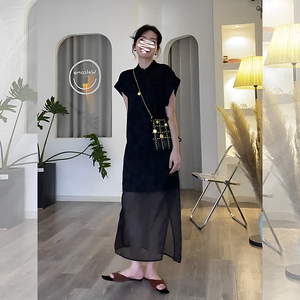 新中式国风旗袍改良版小黑裙夏季2024年新款轻熟名媛高级感连衣裙