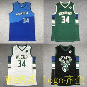 雄鹿队34号字母哥城市版黑金球衣字母哥篮球服刺绣背心套装训练服