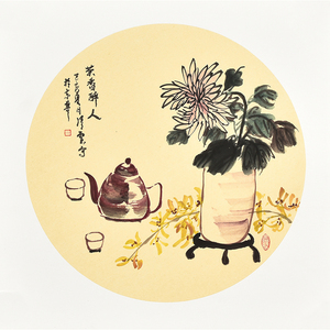 纯手绘真迹圆面花鸟画 荣香醉人 客厅茶室书房装饰画字画