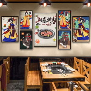 韩式料理挂画韩国烤肉店朝鲜美食餐饮店装饰画石锅拌饭泡菜壁画
