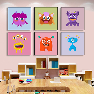 儿童房装饰画幼儿园卡通小怪兽宝宝房间壁画婴儿产科月子中心挂画