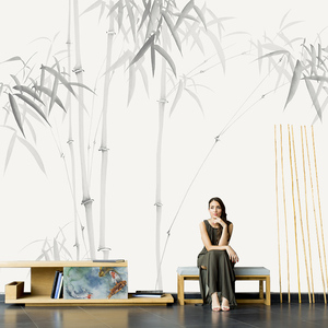 现代新中式壁布意境柔然竹子客厅电视背景墙壁纸书房卧室墙布壁画