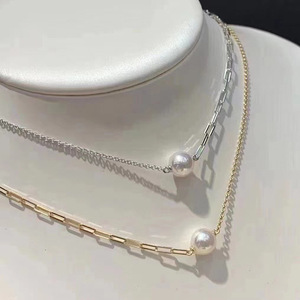 DIY配件 S925纯银个性不对称珍珠项链手链套装空托半成品锁骨银链