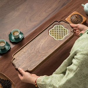 新中式整块木制茶盘简易干湿泡实木精致小茶台现代小型排水盘包邮