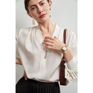gros snidel 2022真丝衬衫女夏弹力宽松设计感小众桑蚕丝白色上衣