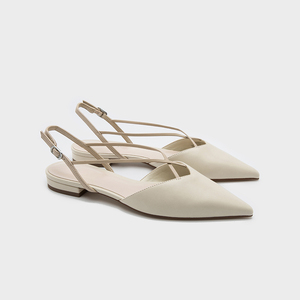 小ck女鞋2021夏季新款尖头平底包头凉鞋罗马交叉带仙女风后空单鞋