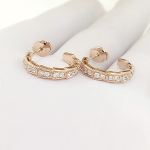 二手宝格丽蛇骨蛇形白贝母镶钻耳钉女18k玫瑰金白金小蛮腰耳环