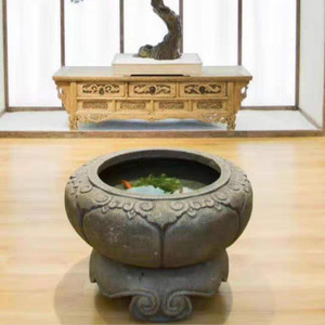 石雕鱼缸石槽青石荷花水钵石头养鱼池花盆仿古水缸天然原石庭院缸