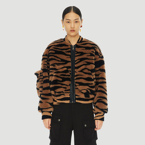 uooyaa/乌丫2021冬季新款复古虎纹仿羊羔毛时尚廓形短外套