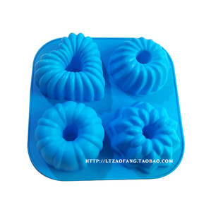 xj412 硅胶蛋糕模具手工皂模具 四连爱心圆形花咕噜花朵 中空曲奇