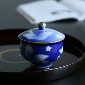 现货 日本进口有田烧蝴蝶樱花描金盖碗茶杯茶碗 日式三才杯陶瓷器