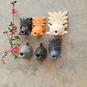 石雕喷水鱼出水口装饰屋顶阳台排水口鱼嘴水池背景墙壁挂吐水雕塑