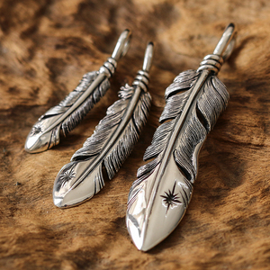 日本saad手工羽毛纯银吊坠复古印第安风格项链