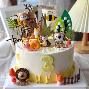 烘焙蛋糕装饰宝宝插件生日可爱熊猫长颈鹿狮子软陶森林小动物摆件