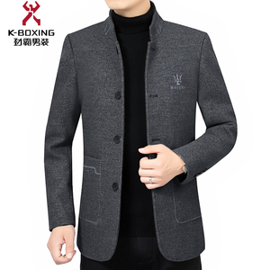 劲霸男装官方旗舰店秋冬季夹克中年男士休闲修身免烫羊毛呢子外套