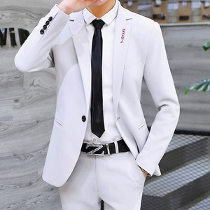 小西服套装男士三件套修身西装商务正装职业新郎伴郎结婚白色礼服