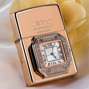 打火机zippo正版玫瑰镀金钟表机收藏级防风煤油男士礼物高端刻字