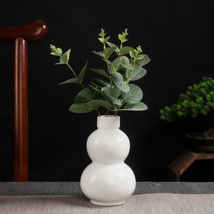 白色葫芦水瓶陶瓷花瓶水培干花供佛中式花插玄关摆件简约传统青瓷