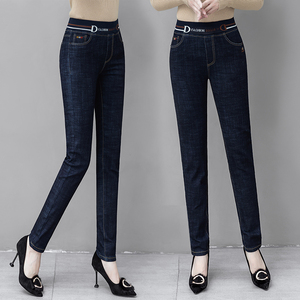 声雨竹女裤2021秋冬新款国内代购正品黑色小脚裤弹力高腰牛仔裤子