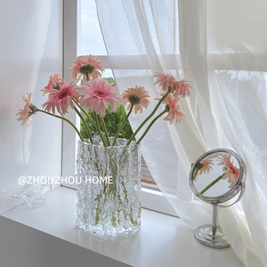 ins风高级感网红轻奢冰川花瓶玻璃透明插花玫瑰鲜花客厅餐桌摆件