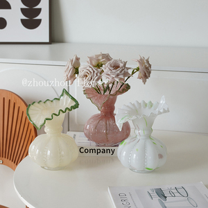 周周家中古芬顿花瓣花瓶客厅水养鲜花插花法式浪漫花器摆件装饰品
