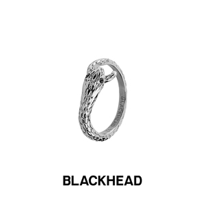 BLACKHEAD/黑头蛇形指环朋克男士水钻尾戒欧美钛钢女生戒指情侣潮