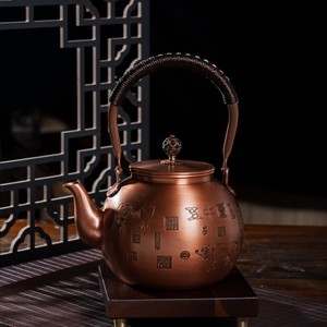 复古紫铜壶纯手工锤打烧水壶锤纹功夫茶具提梁壶中式加厚铜茶壶
