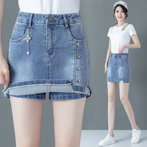 弹力牛仔短裙裤女夏季2024新款韩版高腰修身显瘦包臀直筒半身裙子