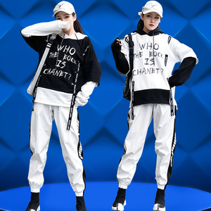男女宽松情侣街舞套装韩版潮流嘻哈爵士舞演出服成人现代舞蹈服装