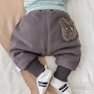 冬季新款婴儿加绒长裤0-1岁加厚保暖外穿大PP宝宝卡通束脚裤子2潮