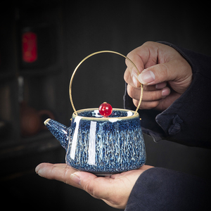 泡茶茶壶天目釉虎皮蓝家用功夫茶具窑变壶手把壶纯手工复古茶壶