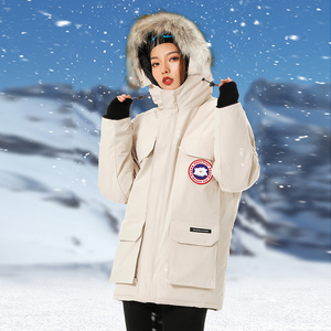 加拿大现代大鹅羽绒服狼毛保暖加厚宽松中长款连帽冬季工装外套女