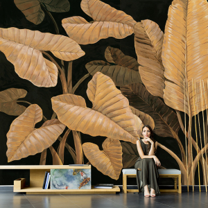 北欧抽象植物芭蕉叶图案壁画背景墙纸定制无纺布客厅卧室专用壁纸
