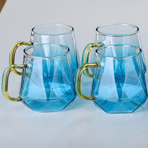 家用彩色钻石杯早餐礼品杯子商用炫彩蓝渐变果汁杯玻璃水杯饮料杯