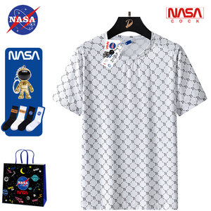 NASA联名冰丝大码夏季短袖男士圆领情侣潮流时尚印花宽松体恤女衣