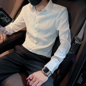 衬衫男设计感小众高级感韩版潮流长袖衬衣暗花纹修身ins潮牌男装