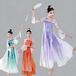 儿童古典舞演出服中国风汉唐舞蹈服装艺考练功飘逸身韵纱衣女套装