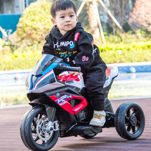 贝瑞佳儿童电动车宝马授权可坐人电动越野摩托车宝宝玩具车三轮车