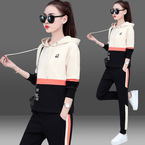 春秋套装女两件套2021新款时尚女士连帽长袖套头卫衣休闲运动服潮