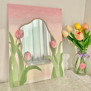 ins风日式原创设计梳妆摆台化妆镜 不规则台面装饰镜子摆件之之聪6