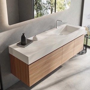 日式原木色定制岩板一体盆浴室柜组合卫生间洗漱台免漆卫浴智能镜