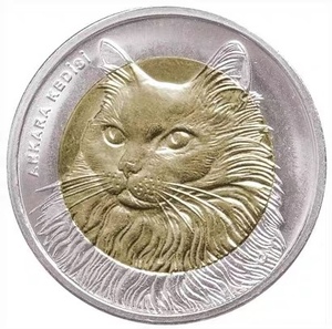 土耳其 2010年 保护野生动物系列 安哥拉猫1里拉 双金属 纪念币