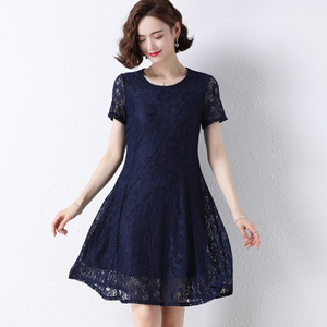 正品哥弟新款专柜蕾丝连衣裙女夏中年妈妈洋气显瘦真丝小个子裙子